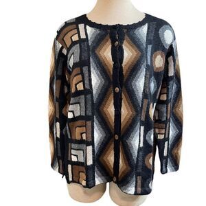 La Vicunita Baby Alpaca Geo Retro VTG Sweater Cardigan Size M/L/XL